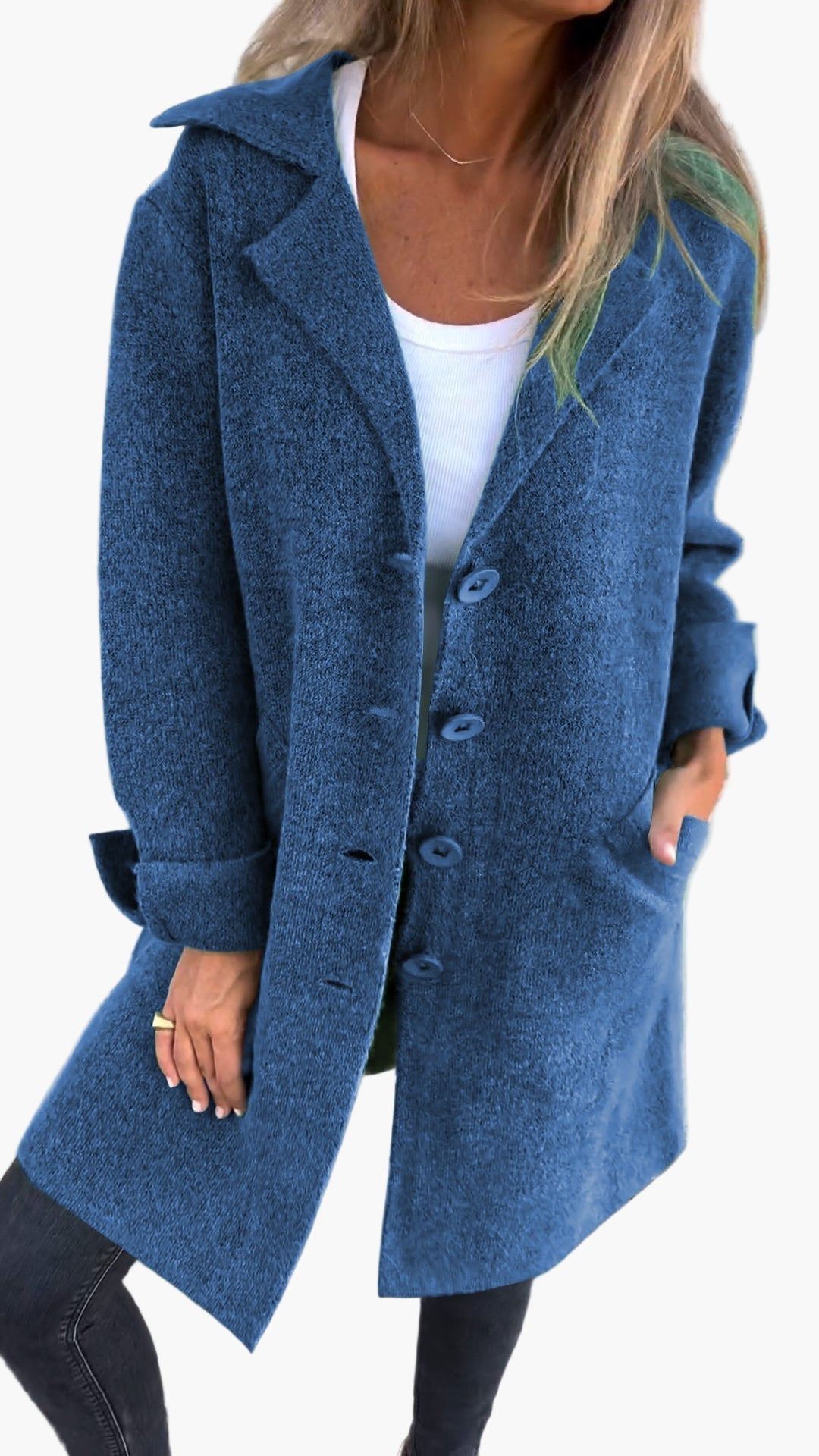 Manteau Long Décontracté à Revers pour Femme – Style Élégant et Polyvalent
