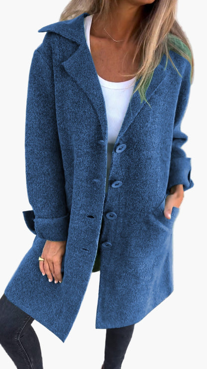 Manteau Long Décontracté à Revers pour Femme – Style Élégant et Polyvalent