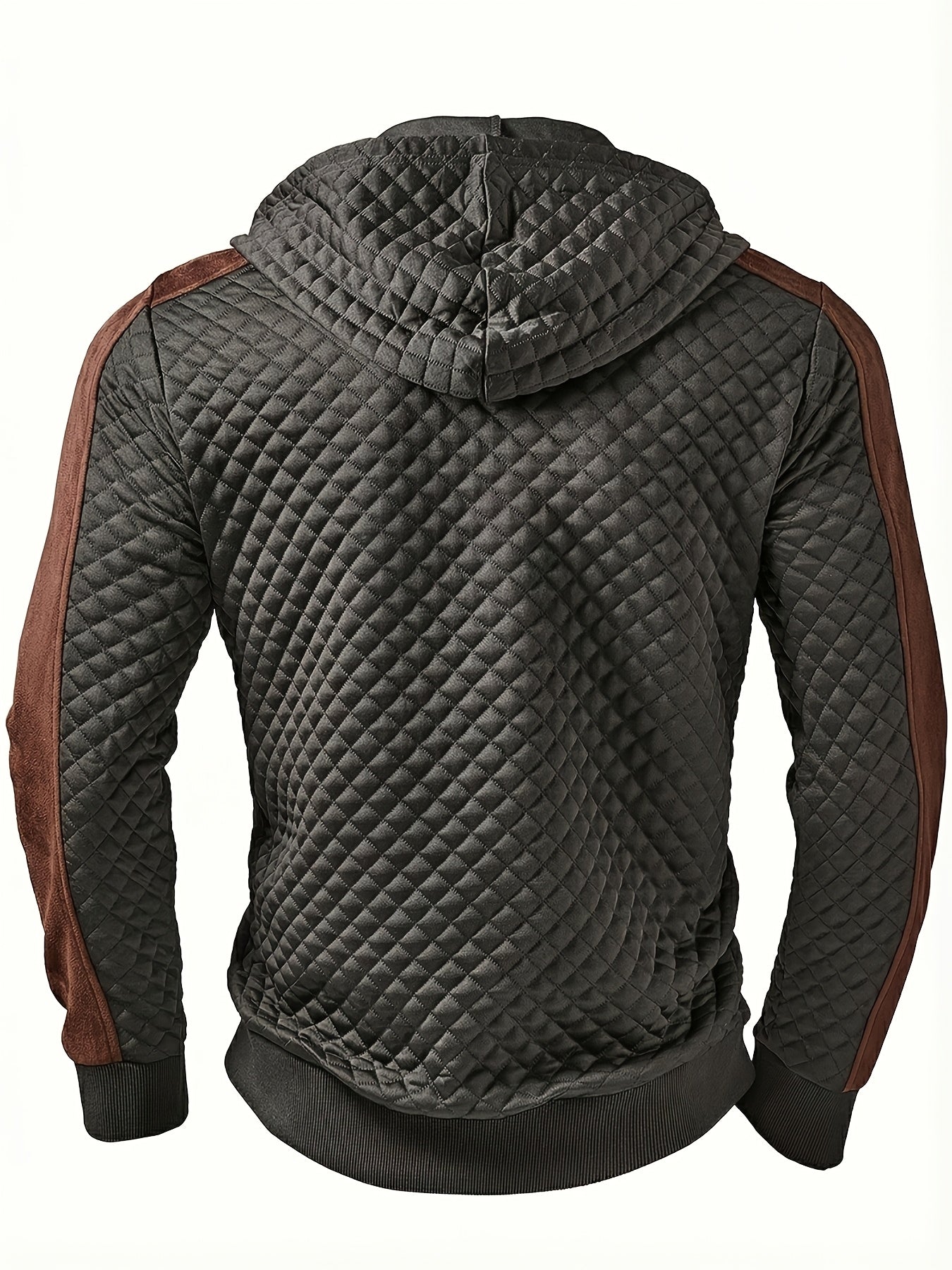 Sweat à Capuche Homme matelassé Noir Marron à Demi-Zip
