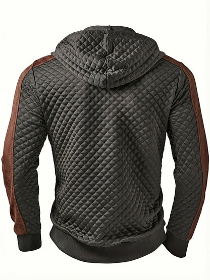 Sweat à Capuche Homme matelassé Noir Marron à Demi-Zip