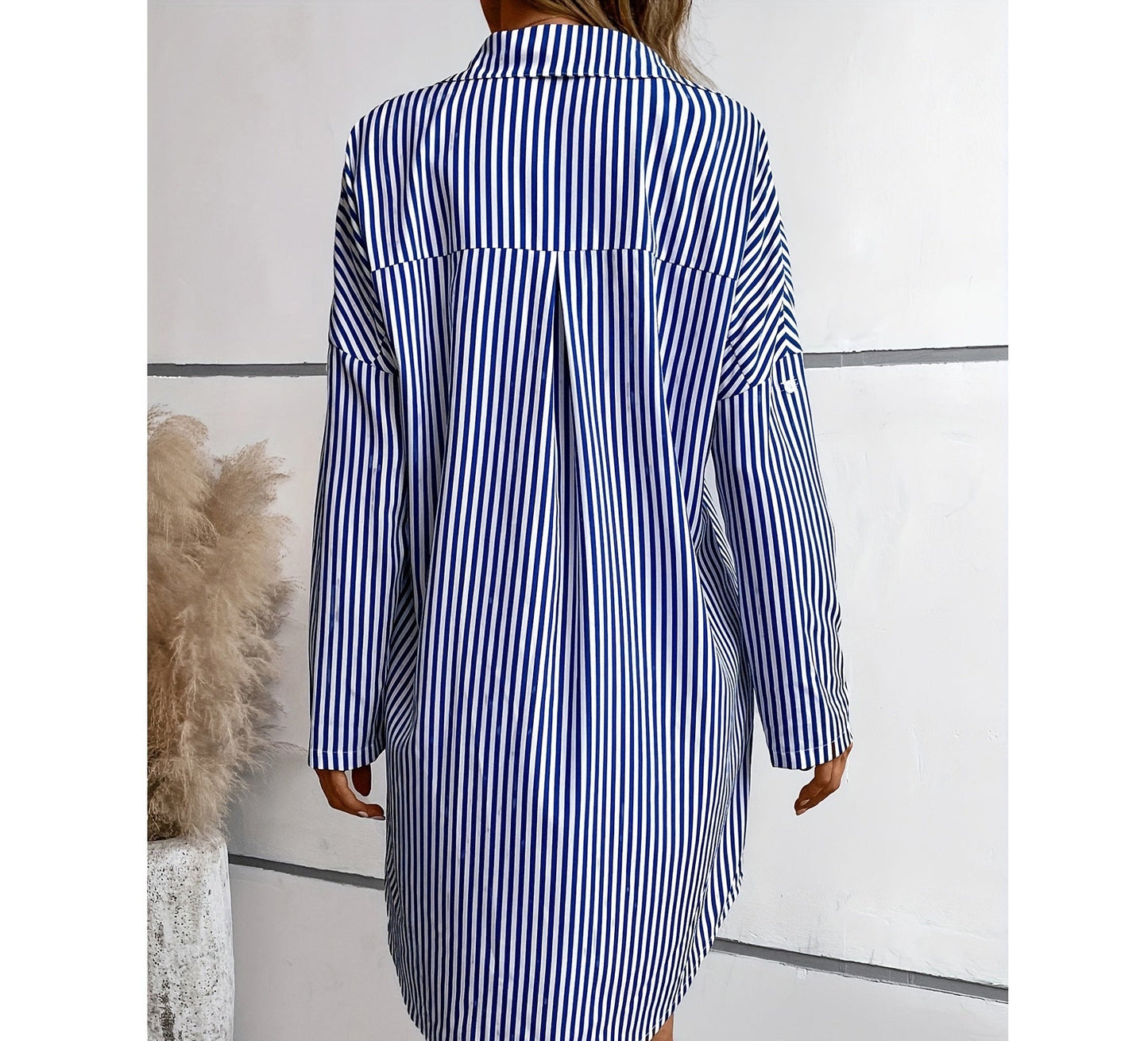 Kate – Vestido camisón casual a rayas con bolsillos