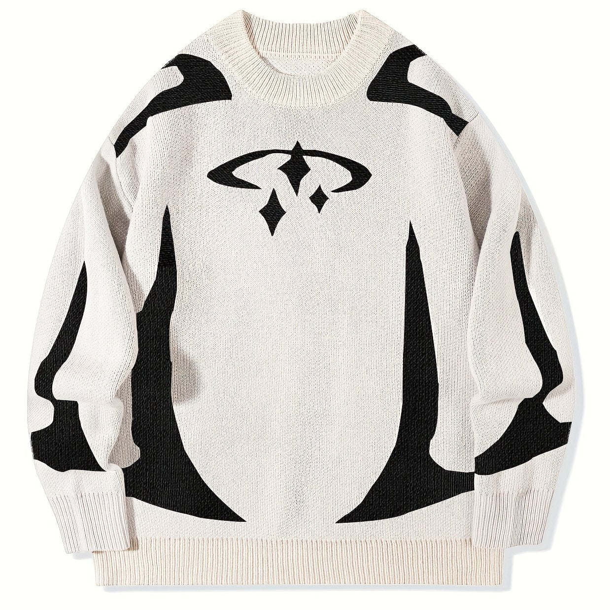 Pull en maille unisexe à motifs abstraits et col rond