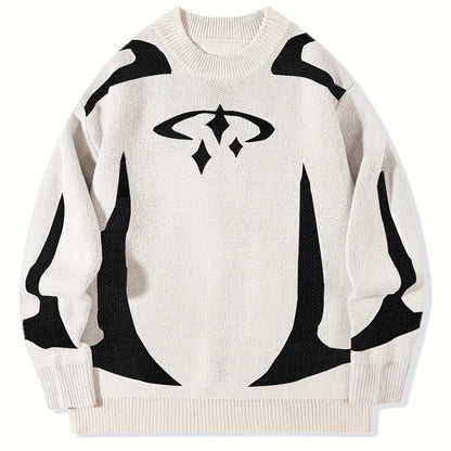 Pull en maille unisexe à motifs abstraits et col rond