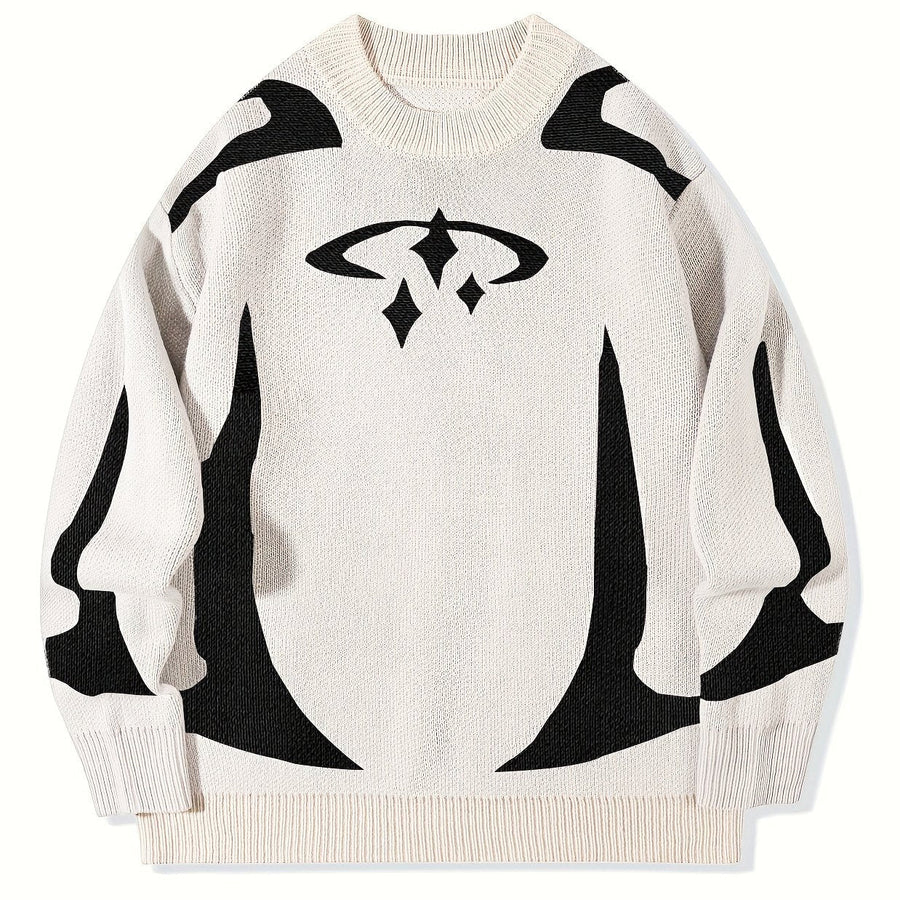 Unisex abstract-patterned knit sweater with a crew neck