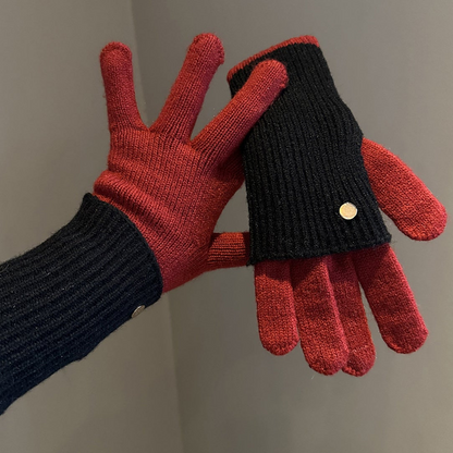 Gants tricotés bicolores convertibles avec mitaines rabattables pour femme