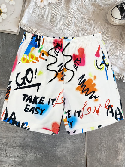 Short décontracté imprimé graffiti pour homme style streetwear tendance