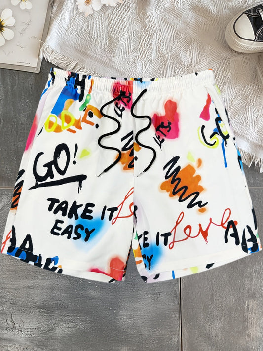 Short décontracté imprimé graffiti pour homme style streetwear tendance