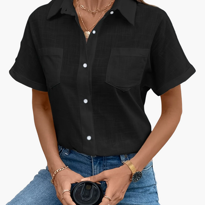 Camisa casual de mujer con mangas cortas y estampado de pájaros para un look chic primavera verano