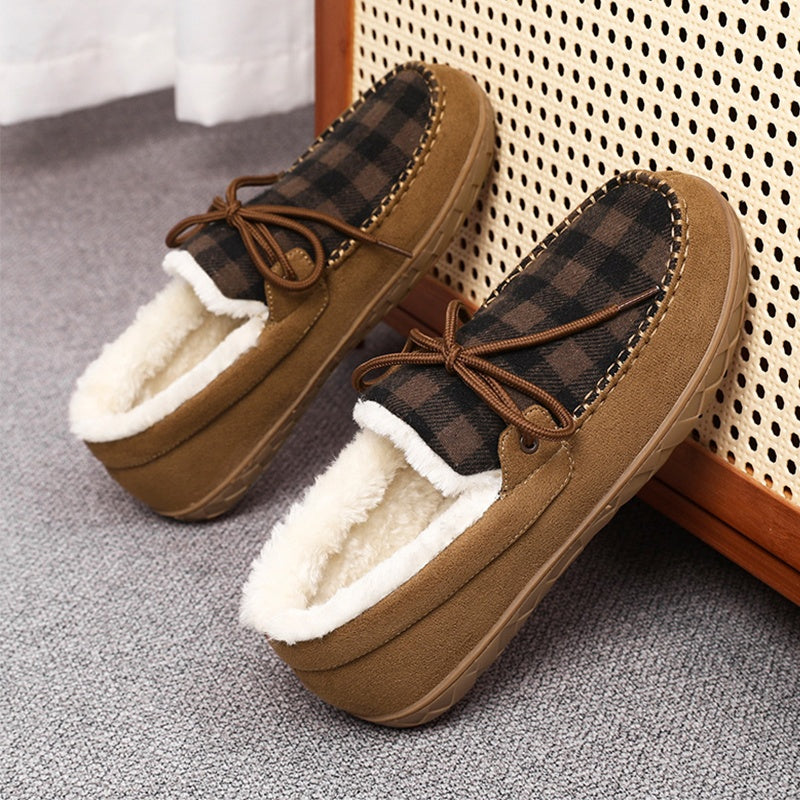 Mocassins Chaussons Doublés à Carreaux Marron pour Homme