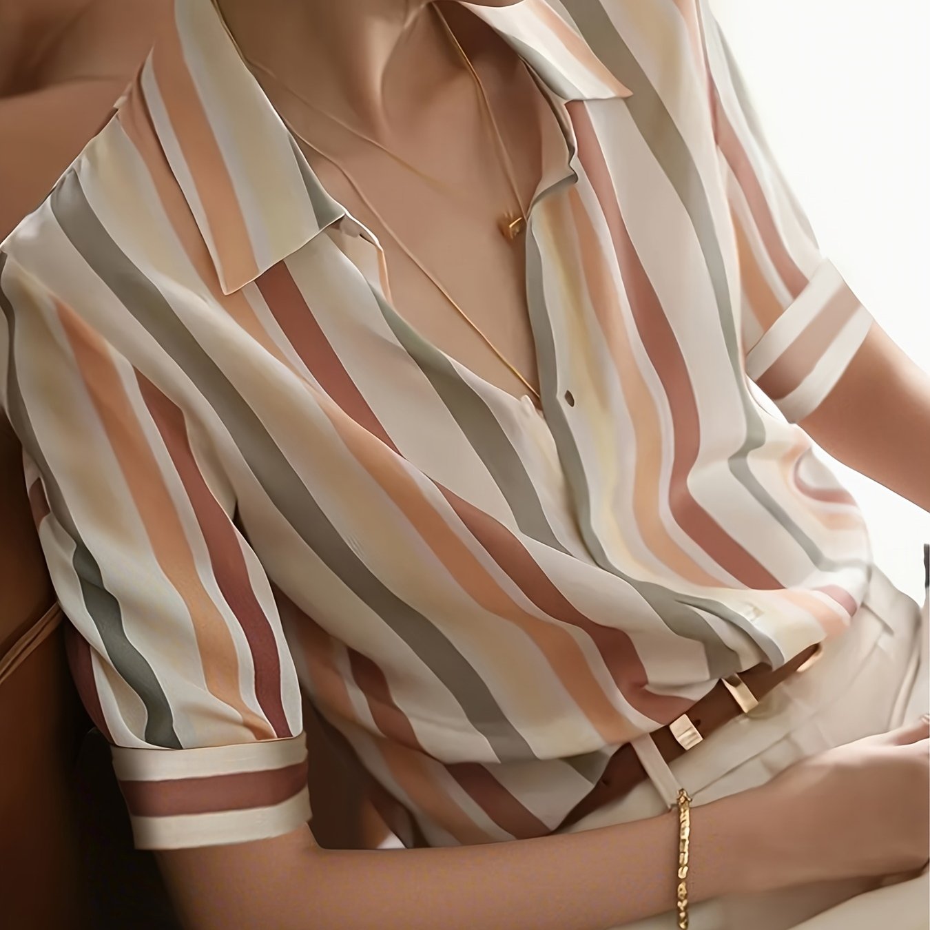 Elegancka damska koszula w paski, styl casual, wiosna-lato
