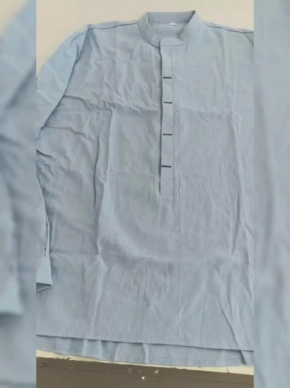 Langærmet Henley-skjorte til mænd i afslappet, smart Mao-krave-stil