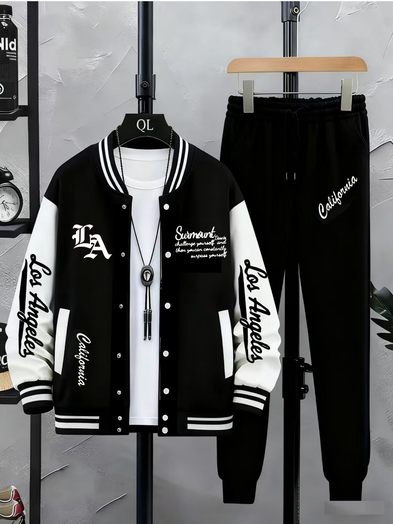 Ensemble Homme Veste Teddy Baseball et Pantalon de Jogging Sport