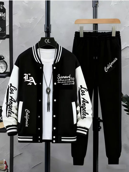 Ensemble Homme Veste Teddy Baseball et Pantalon de Jogging Sport