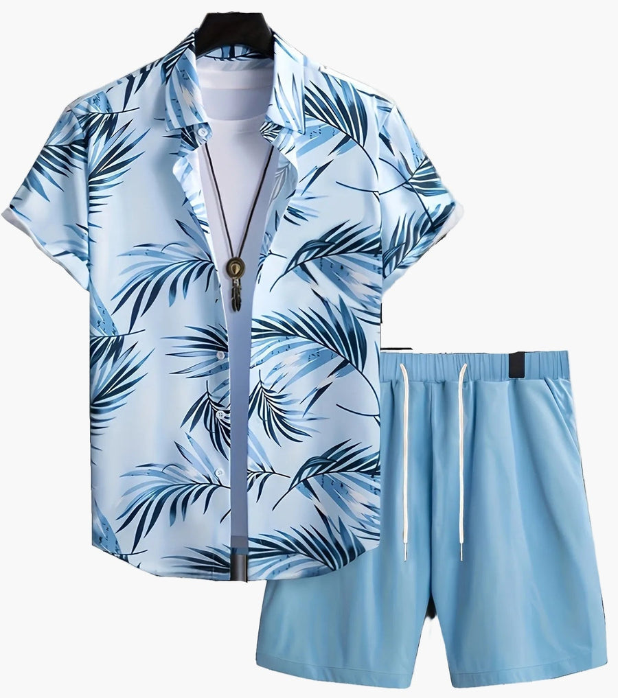 Afslappet sommeroutfit til mænd - Skjorte med palmeprint & shorts - Strand- og feriestil