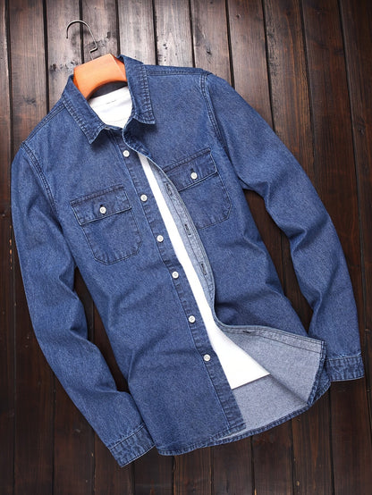 Chemise casual homme à manches longues style denim – Idéale pour le week-end et la mi-saison