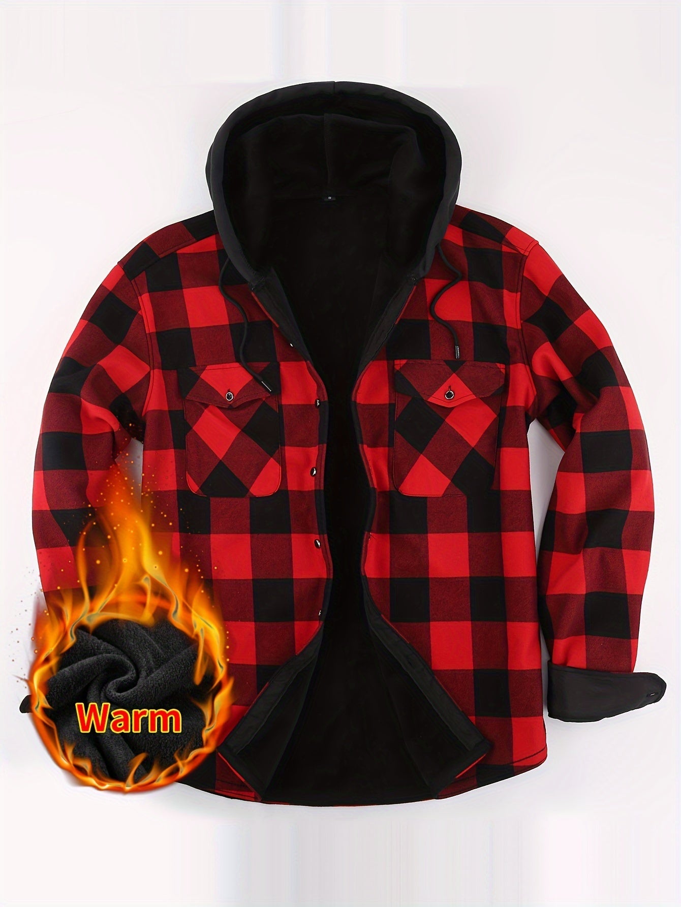 Chemise à Carreaux Homme avec Capuche, Doublure Chaude, Manches Longues