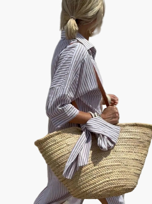 Robe Chemise à Rayures Élégante Femme Style Décontracté Chic pour Sorties et Vacances