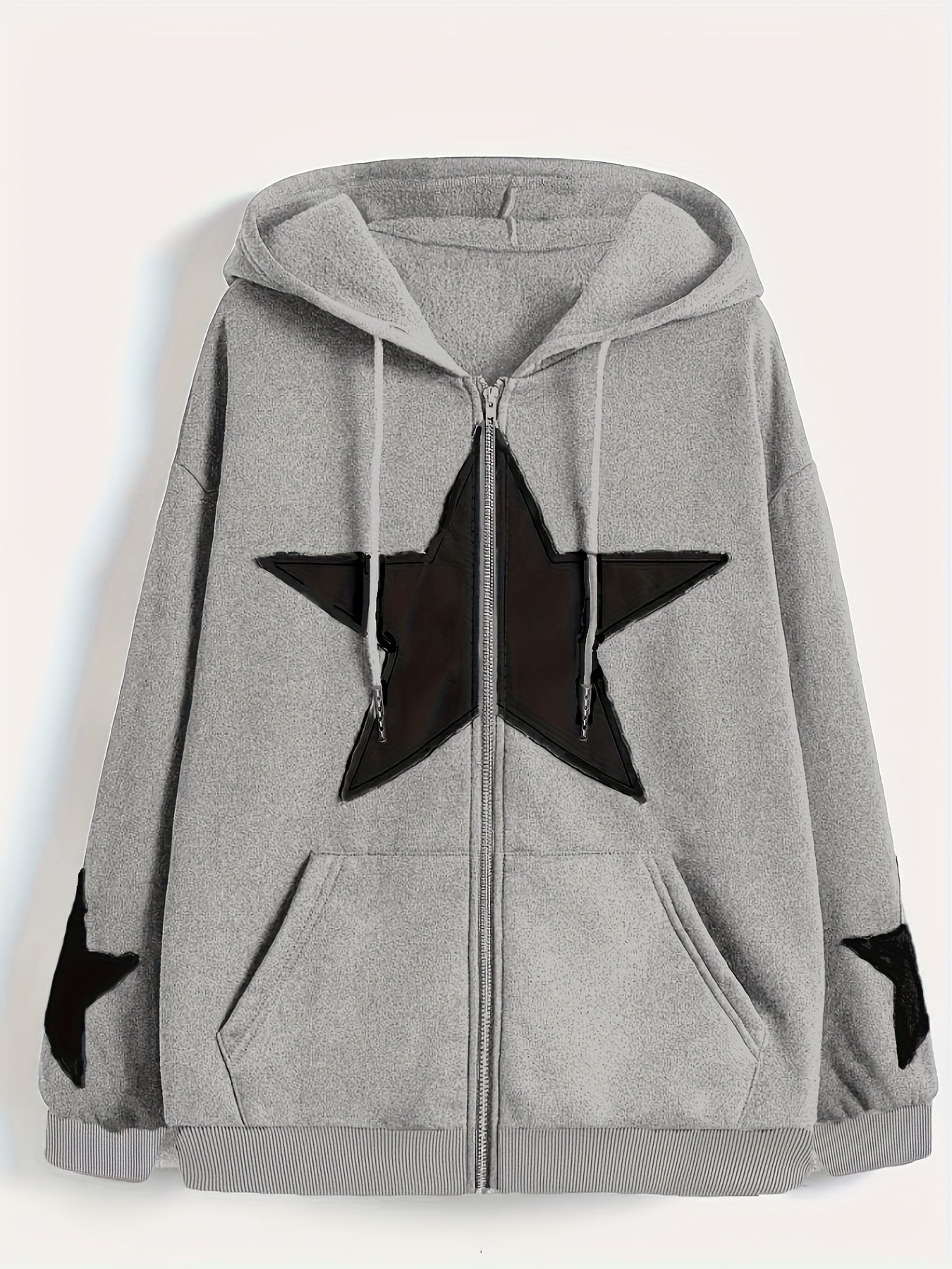 Sweat à capuche zippé marron avec motif étoile gris délavé