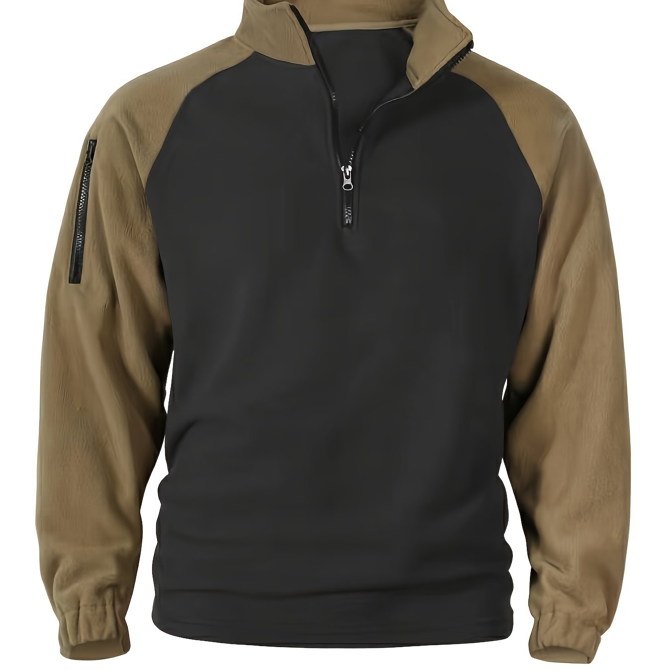 Polaire Homme Bicolore Col Montant avec Fermeture Éclair et Manches Raglan