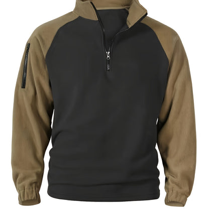 Polaire Homme Bicolore Col Montant avec Fermeture Éclair et Manches Raglan