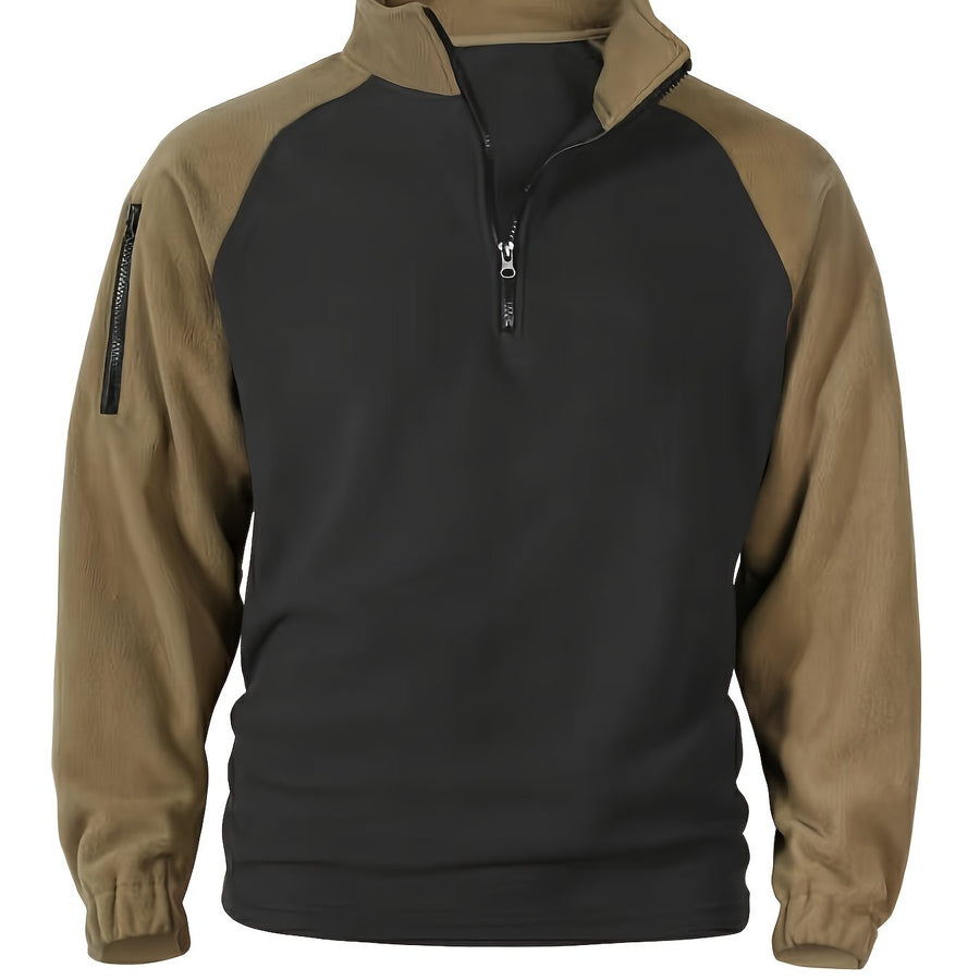 Polaire Homme Bicolore Col Montant avec Fermeture Éclair et Manches Raglan