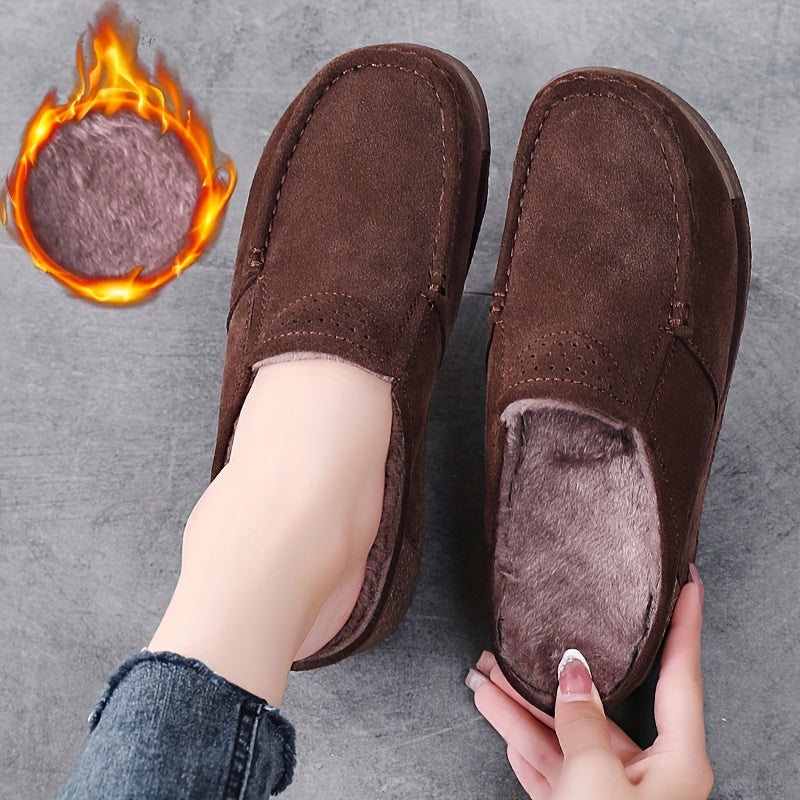Mocassins Mule Femme Doublés Chauds Style Décontracté Marron
