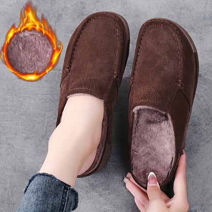 Mocassins Mule Femme Doublés Chauds Style Décontracté Marron