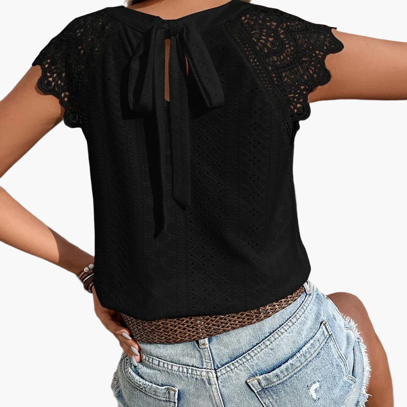 Damesblouse Boheemse Chic Stijl met Kantmouwen en Geknoopte Rug – Casual Zomermode
