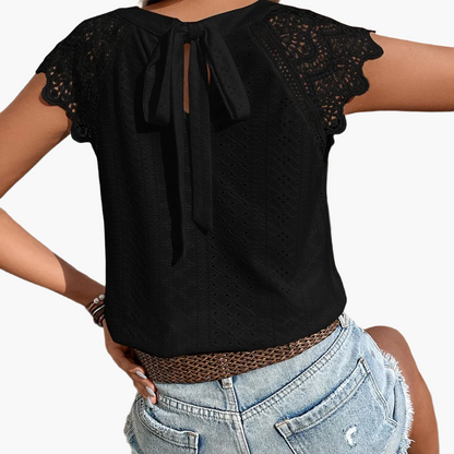 Damesblouse Boheemse Chic Stijl met Kantmouwen en Geknoopte Rug – Casual Zomermode