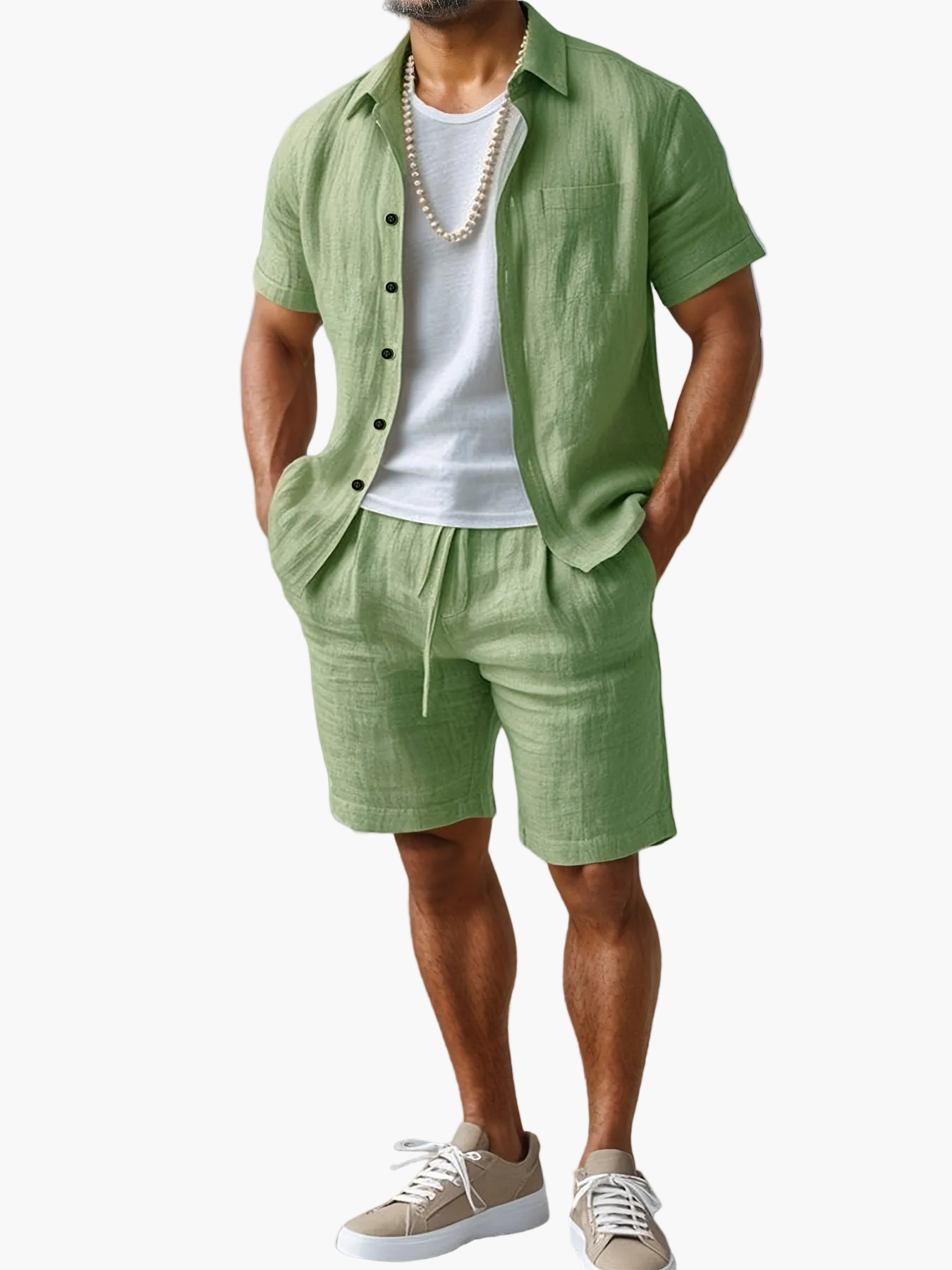 Ensemble décontracté pour homme style bohème – chemise manches courtes et short idéal plage et été