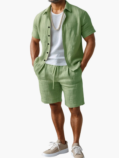 Ensemble décontracté pour homme style bohème – chemise manches courtes et short idéal plage et été
