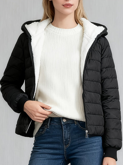 Chaqueta acolchada de invierno para mujer estilo urbano con capucha