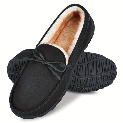 Chausson Mocassin Homme Doublé Façon Fourrure Noir Marron Beige