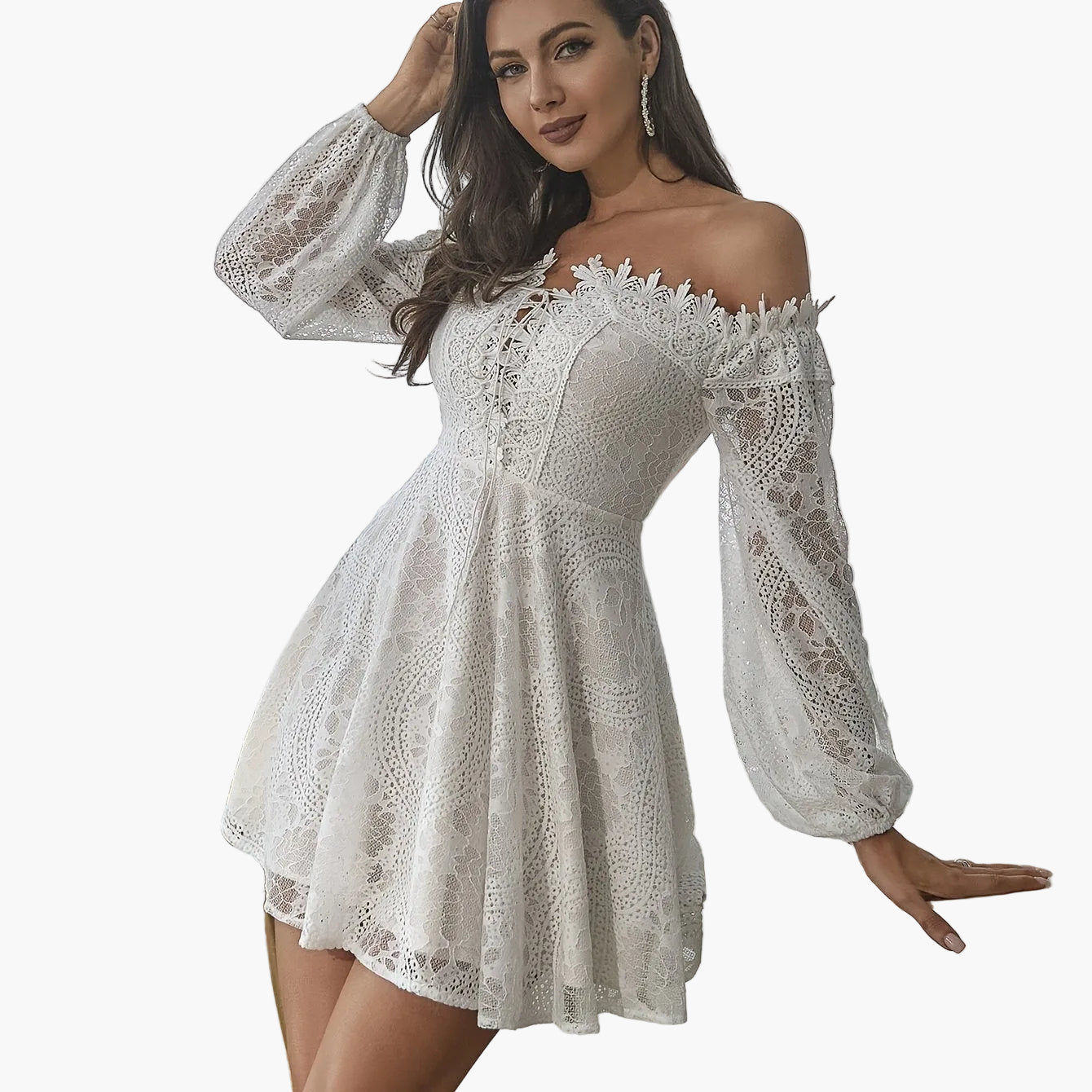 Vestido elegante con hombros descubiertos estilo bohemio para mujer – Noche, cóctel, primavera/verano