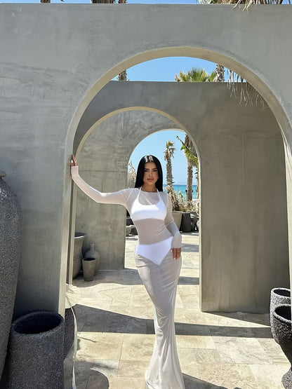 Robe de plage longue femme style glamour pour vacances et piscine