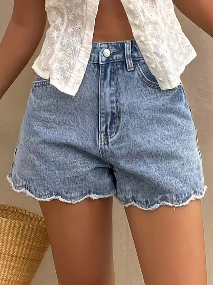 Damen-Jeansshorts im Casual-Stil mit hoher Taille, ausgestelltem Schnitt und gezacktem Saum für den Sommer