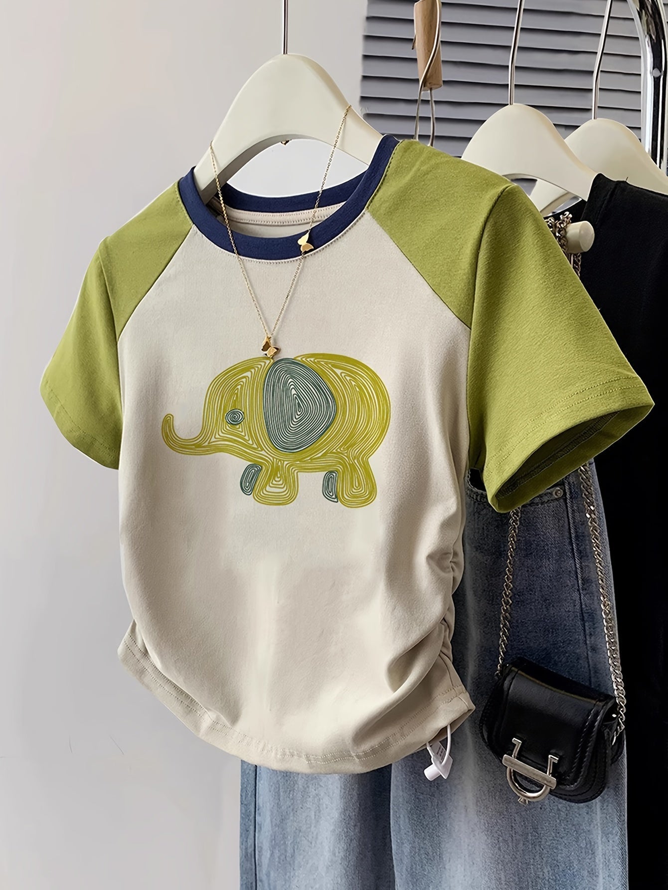 Camiseta casual para mujer estilo Y2K con diseño gráfico de elefante para el verano