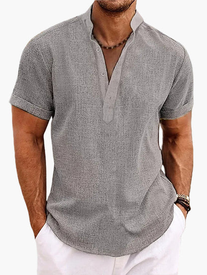 Chemise pour homme style Henley manches courtes élégante et décontractée pour l’été