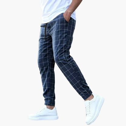 Jogging homme coupe fuselée style urbain à motif carreaux pour loisirs et détente