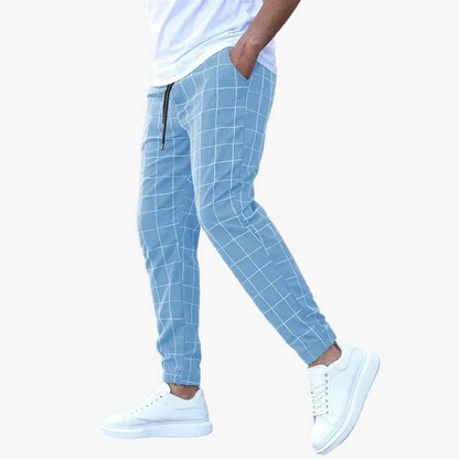 Jogging homme coupe fuselée style urbain à motif carreaux pour loisirs et détente