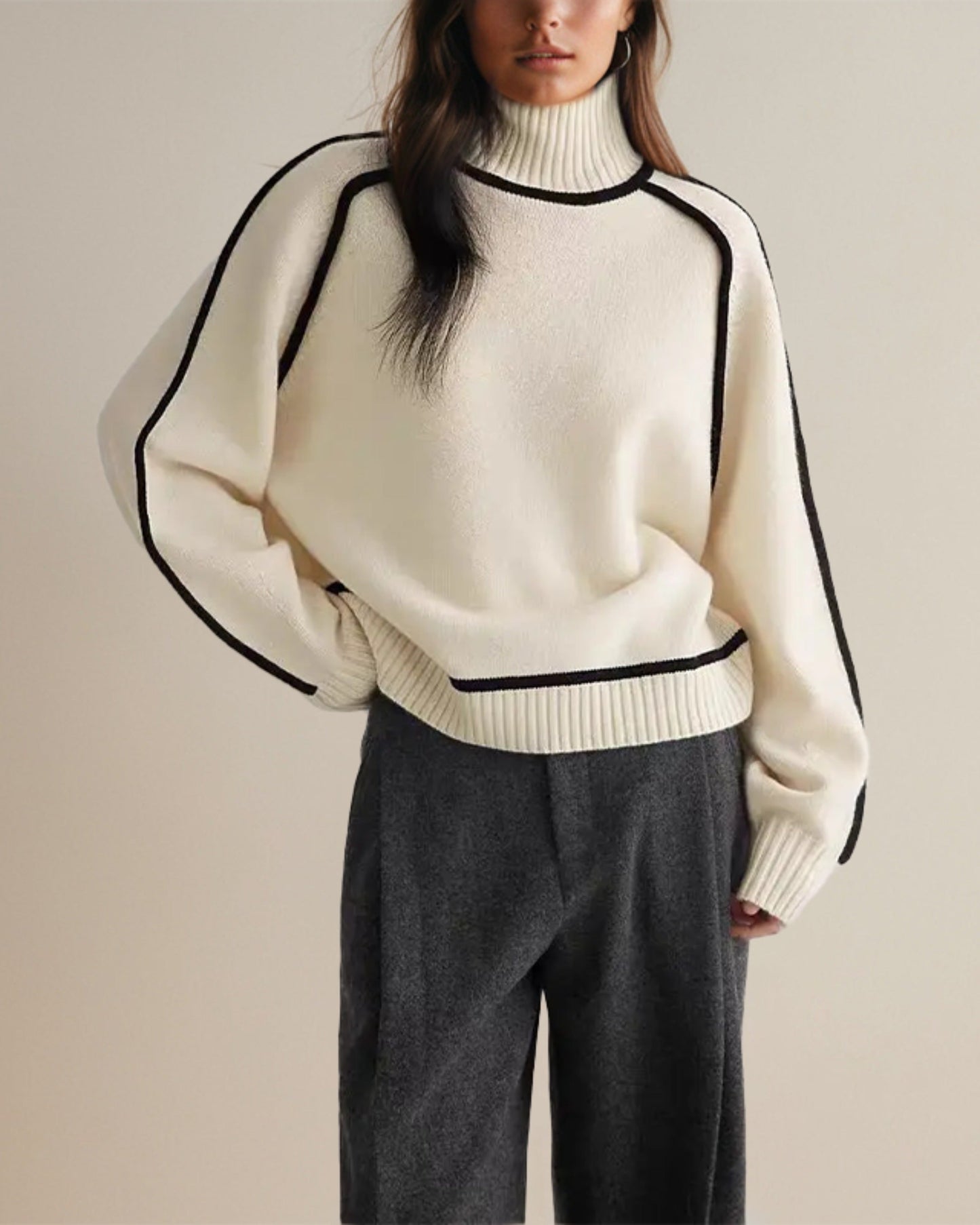 Jersey de cuello alto estilo casual para mujer – Elegante y versátil para otoño e invierno