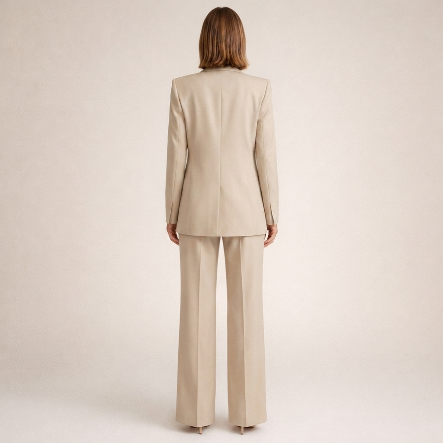 Elegant dresssett til kvinner med jakke og bukse i rett snitt, beige