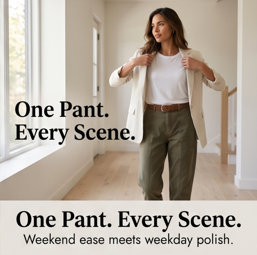 Pantalon femme coupe décontractée couleur kaki clair avec ceinture