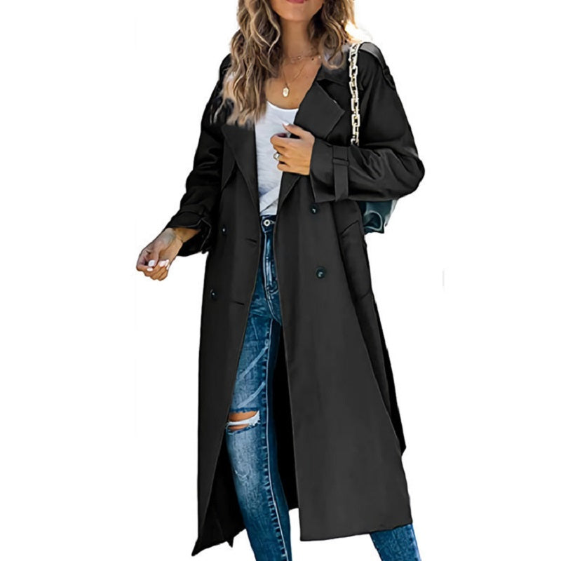 Lange damestrenchcoat - Casual stijl met dubbele rij knopen