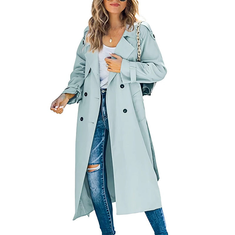 Lange damestrenchcoat - Casual stijl met dubbele rij knopen