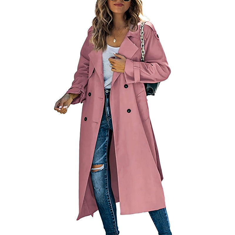 Lange damestrenchcoat - Casual stijl met dubbele rij knopen
