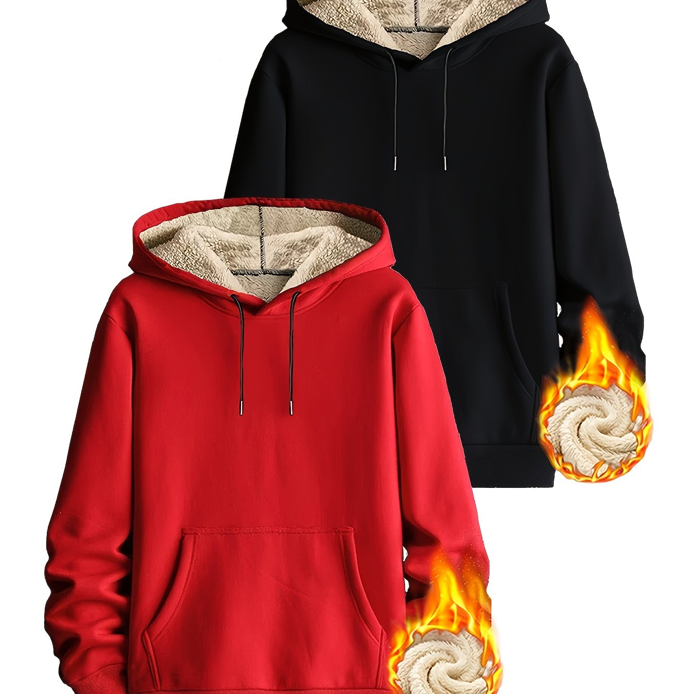 Lot de 2 Hoodies Chauds Homme avec Capuche Doublée en Polaire et Poche Kangourou