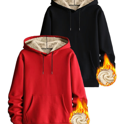 Lot de 2 Hoodies Chauds Homme avec Capuche Doublée en Polaire et Poche Kangourou
