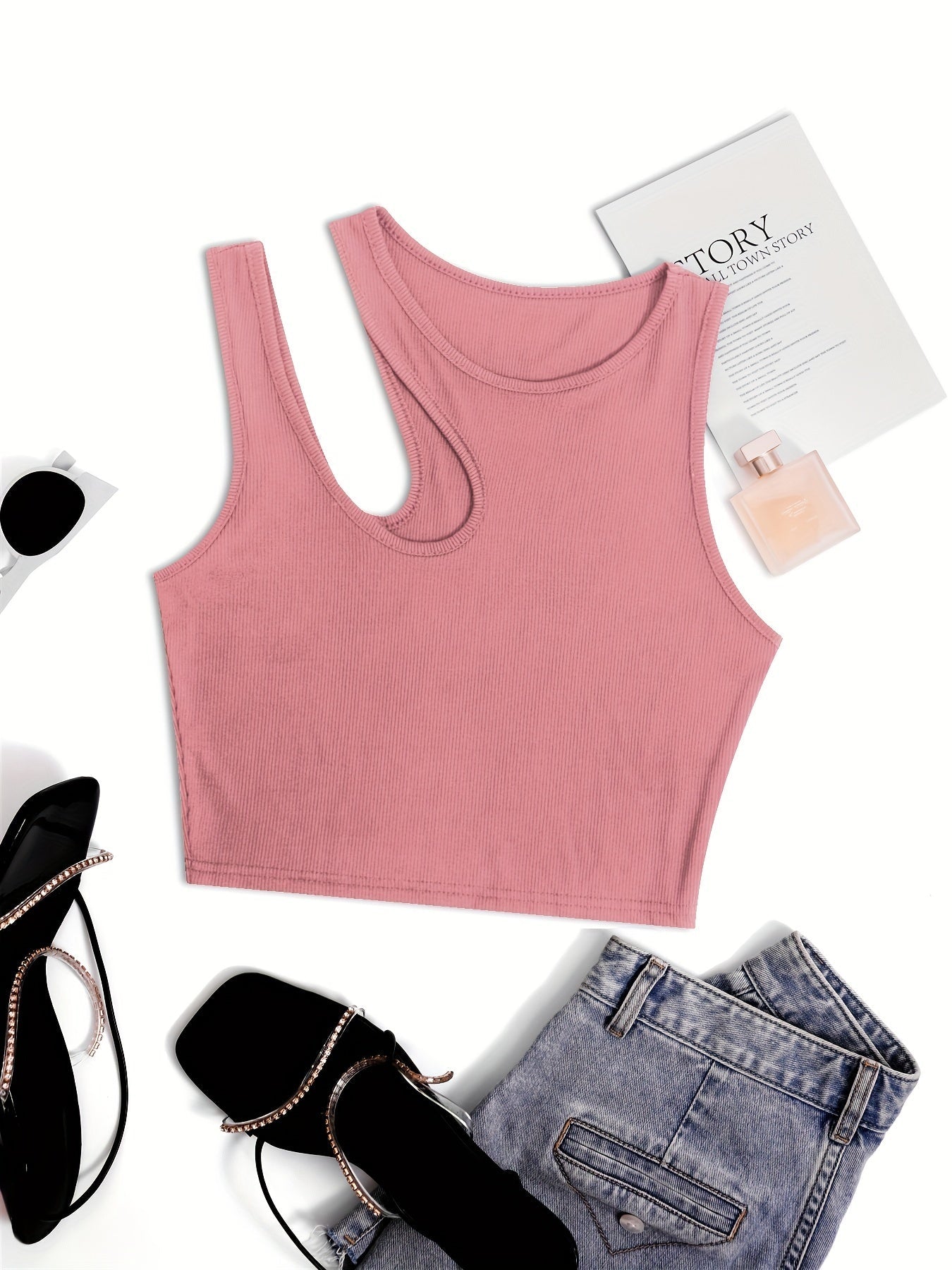 Camiseta sin mangas para mujer estilo asimétrico de moda para el verano - corte corto, look sexy y moderno