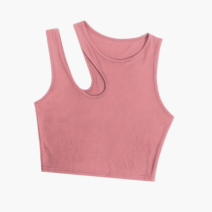 Camiseta sin mangas para mujer estilo asimétrico de moda para el verano - corte corto, look sexy y moderno